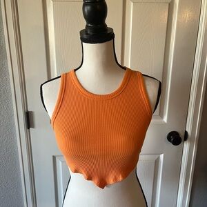 SHEIN Orange Ribbed Sleeveless Crop Tank Top